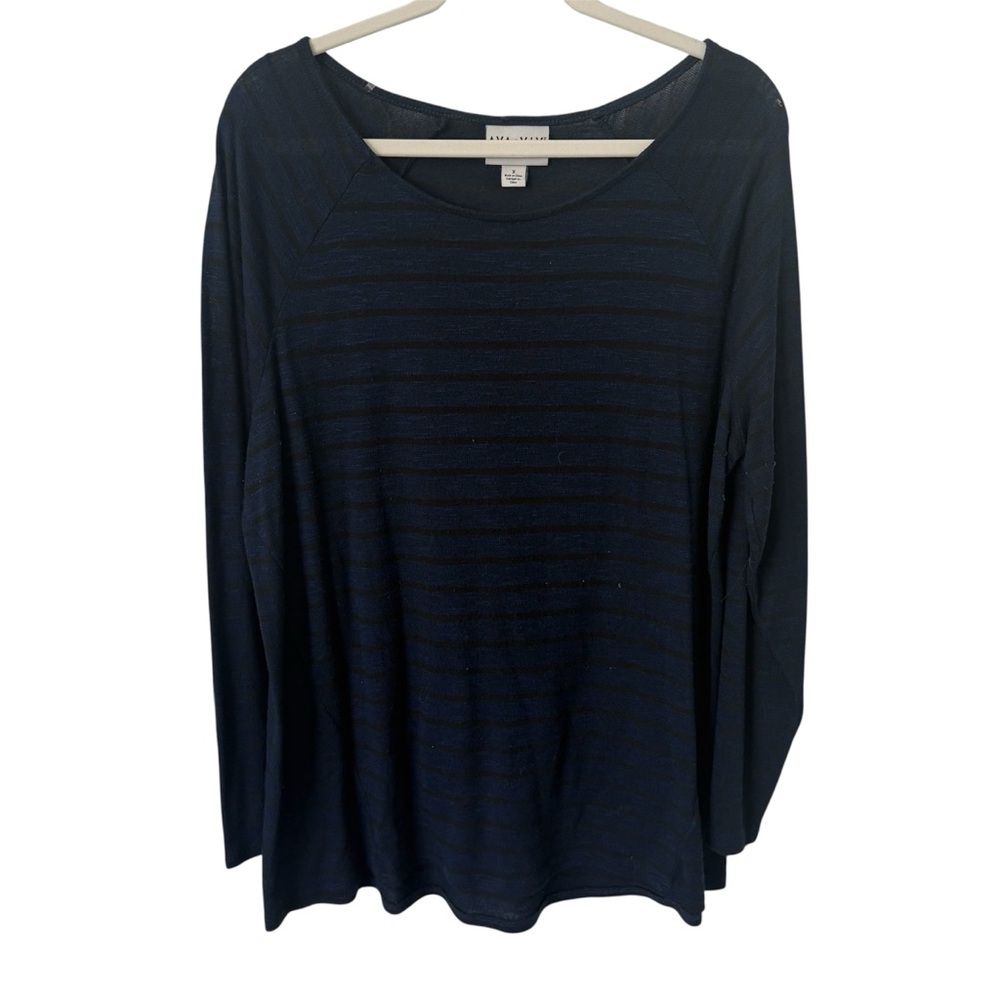 Ava & Viv Blue / Black Striped Long Sleeve 0X